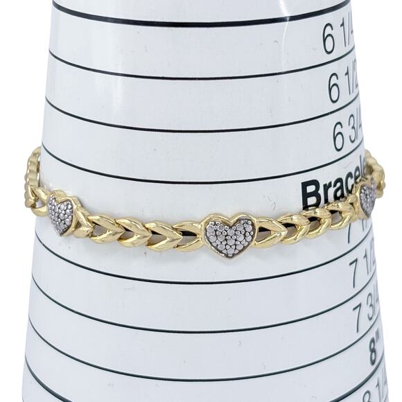 Estate Gold-Tone Sterling Silver 925 Diamond Heart Link Bracelet 7.5" - Picture 8 of 9